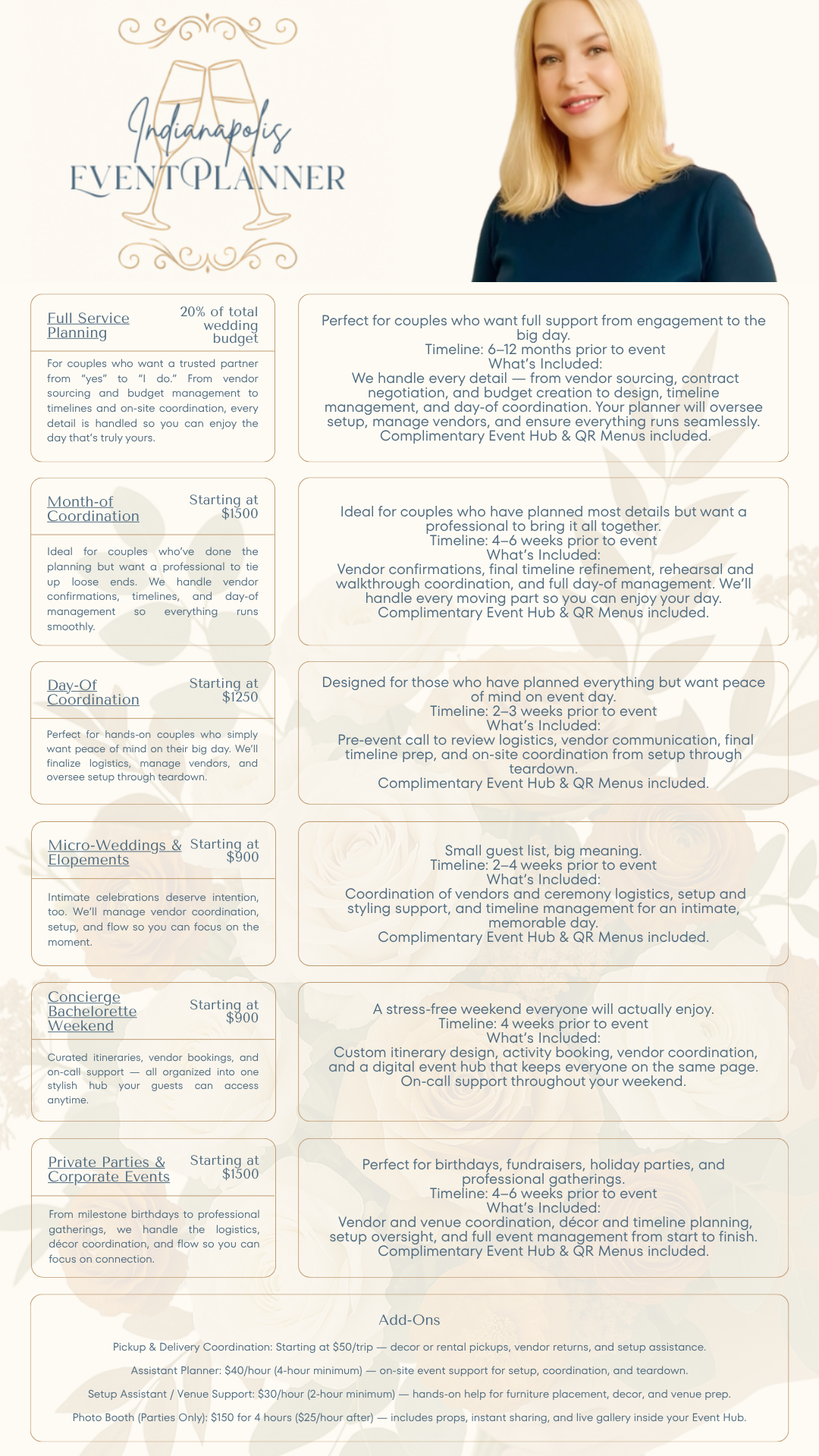 Indianapolis Event Planner pricing and packages